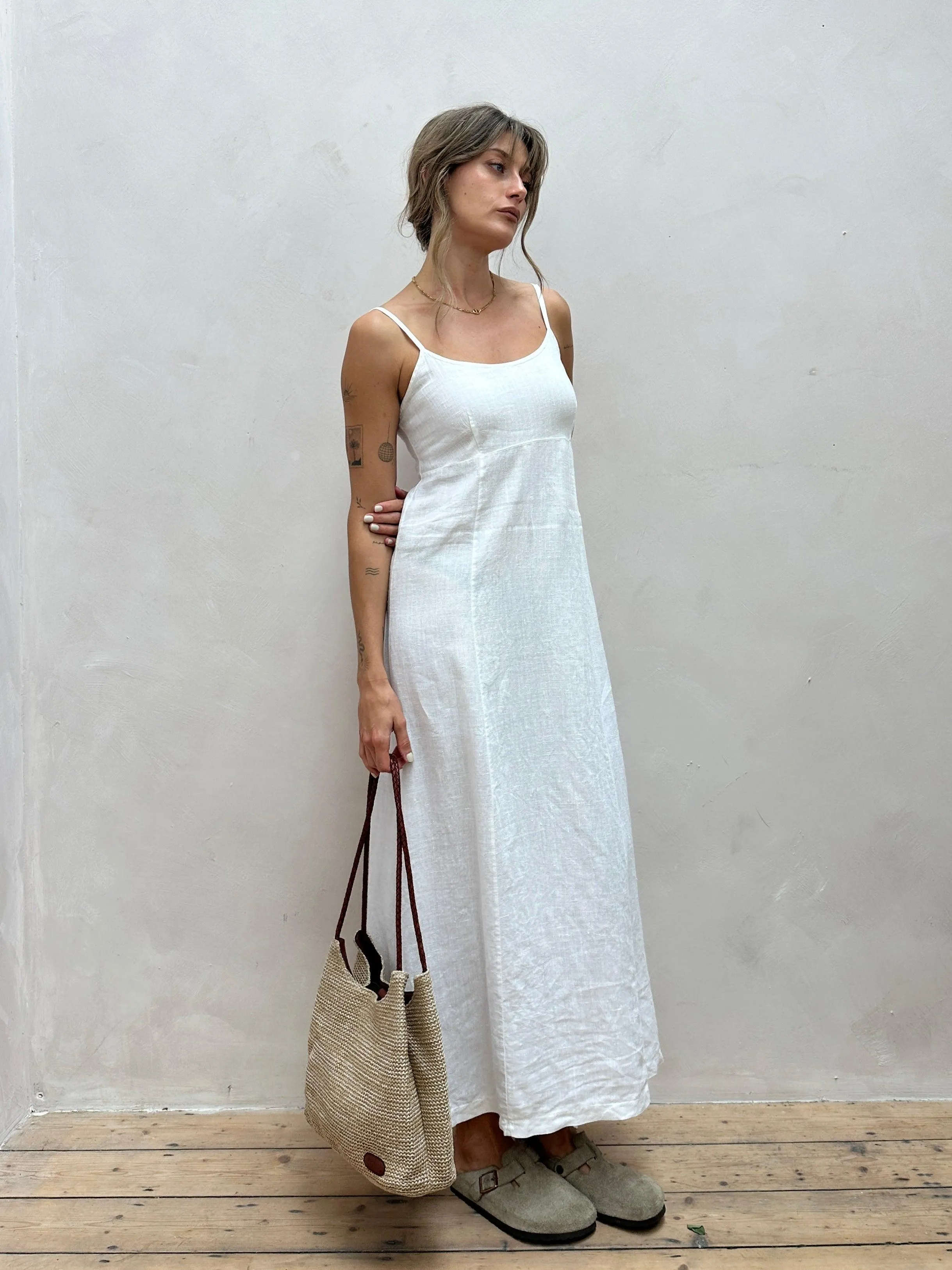 Italian Vintage Pure Linen Floor Length Slip Dress - S/M