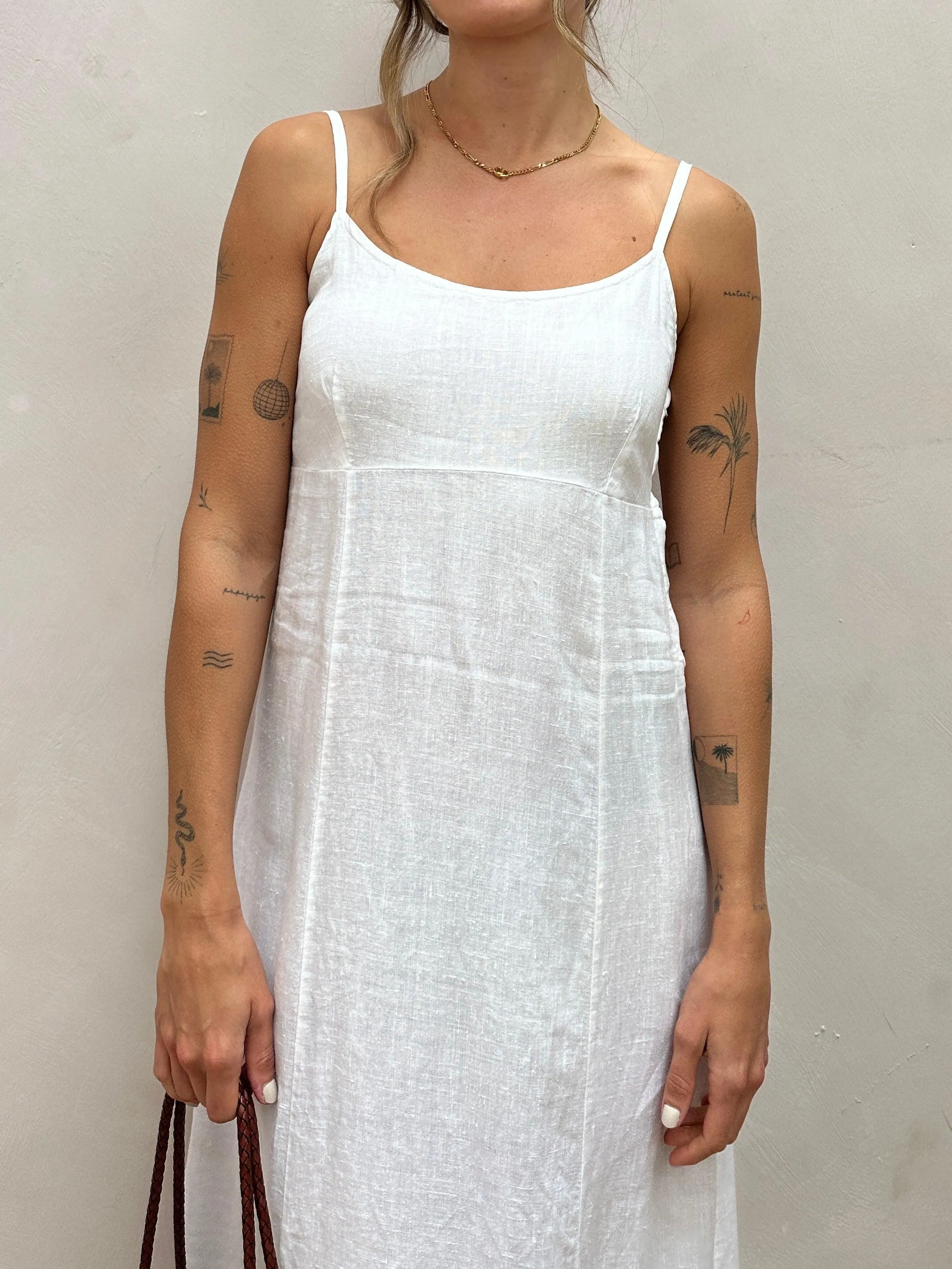 Italian Vintage Pure Linen Floor Length Slip Dress - S/M