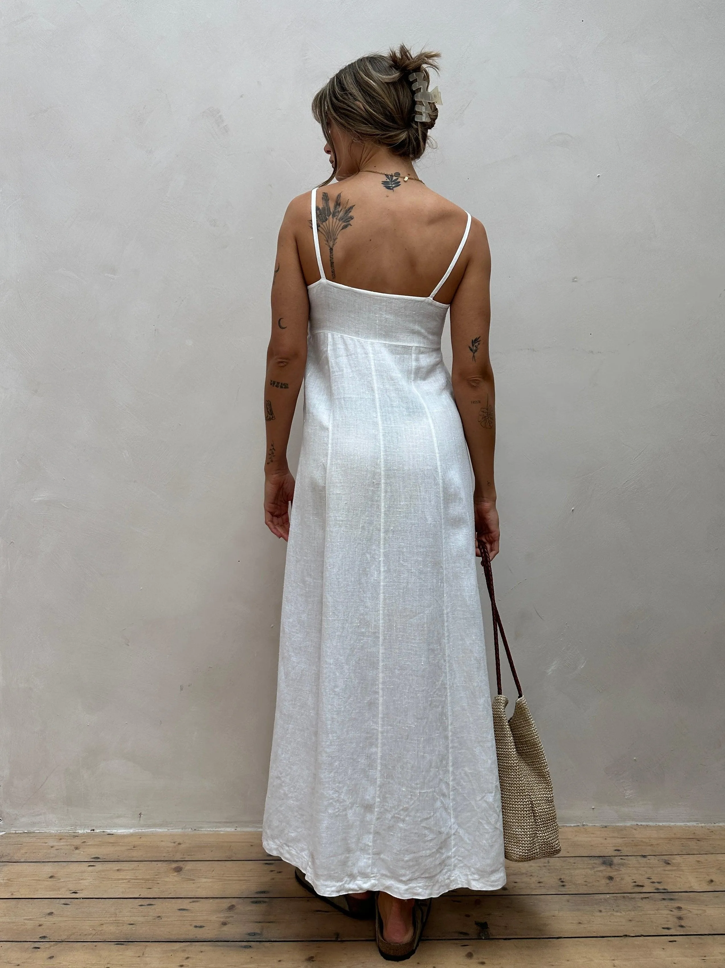 Italian Vintage Pure Linen Floor Length Slip Dress - S/M