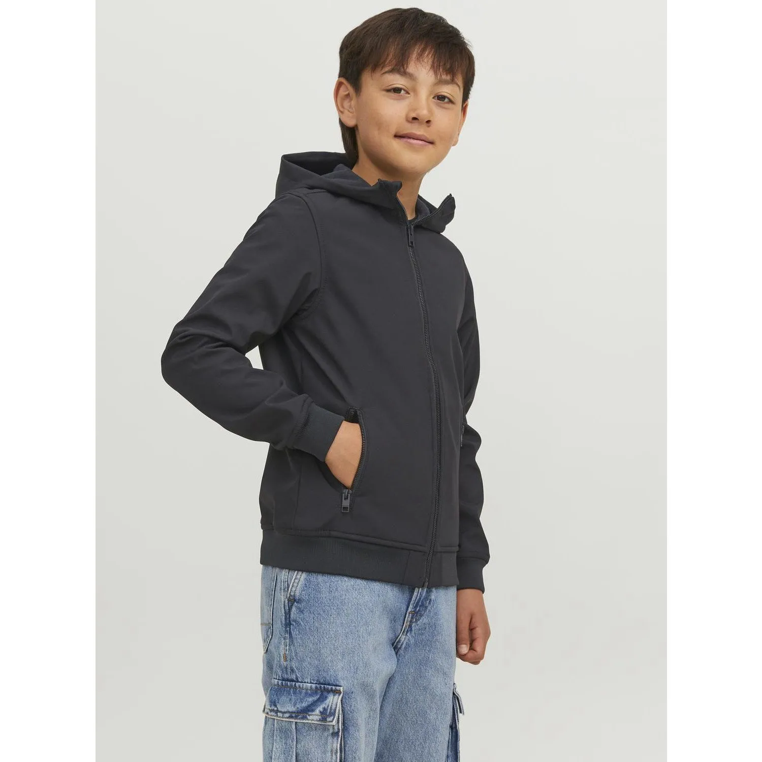 Jack & Jones Junior Black Basic Hooded Softshell Jacket Noos