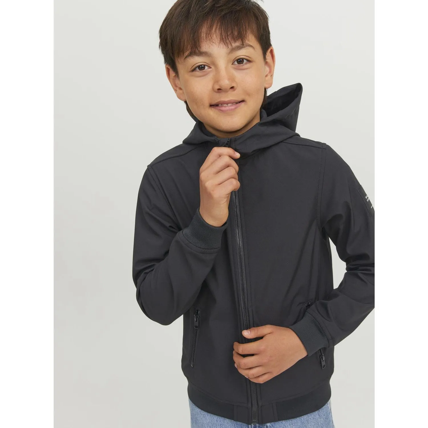 Jack & Jones Junior Black Basic Hooded Softshell Jacket Noos