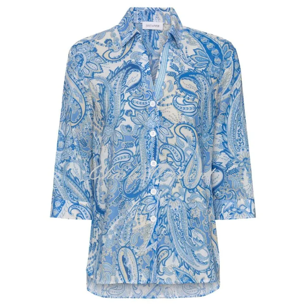 Just White Paisley Blouse - Style J2814