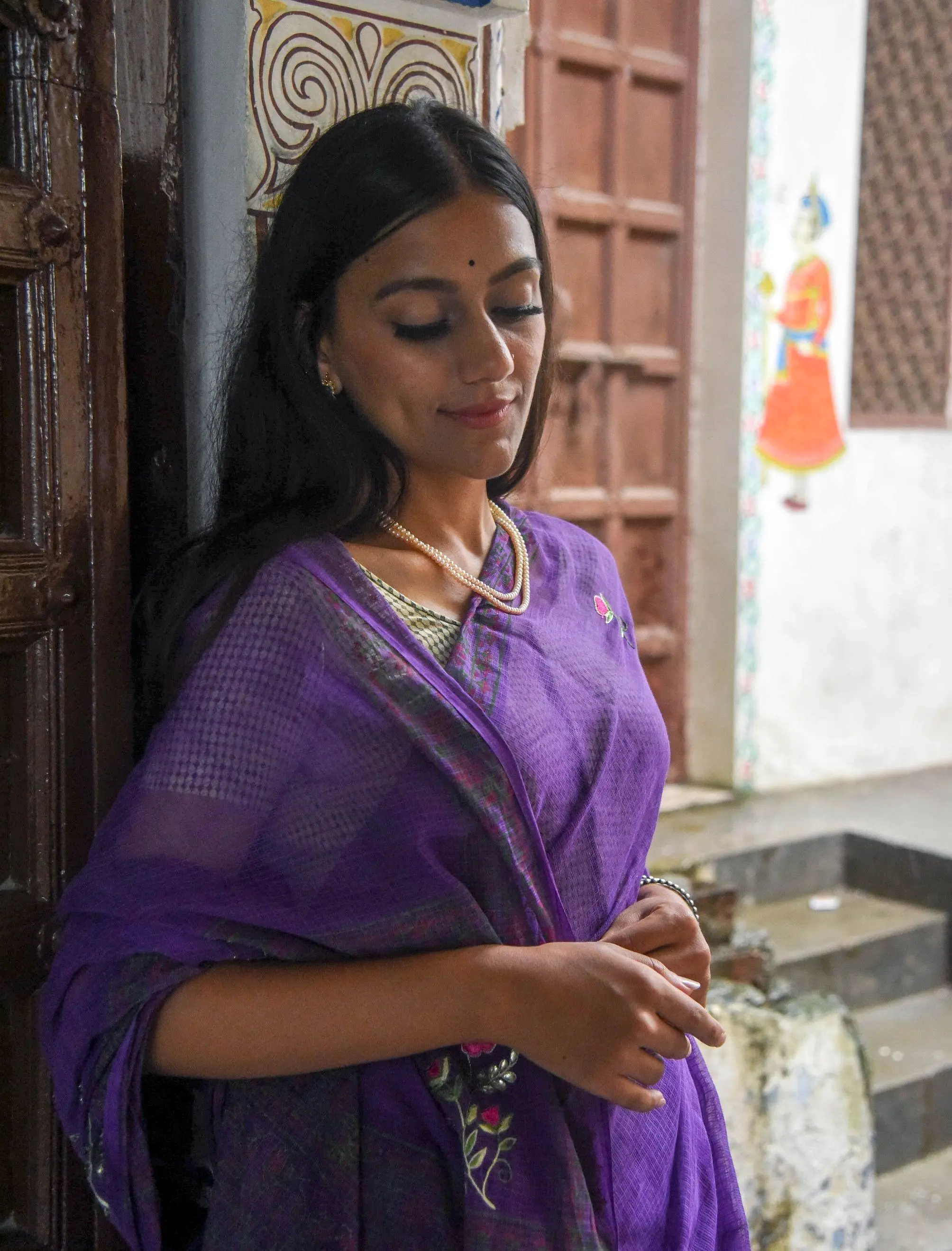 Kaisori Kota saree -Ragini embroidered and handblockprinted Kota saree