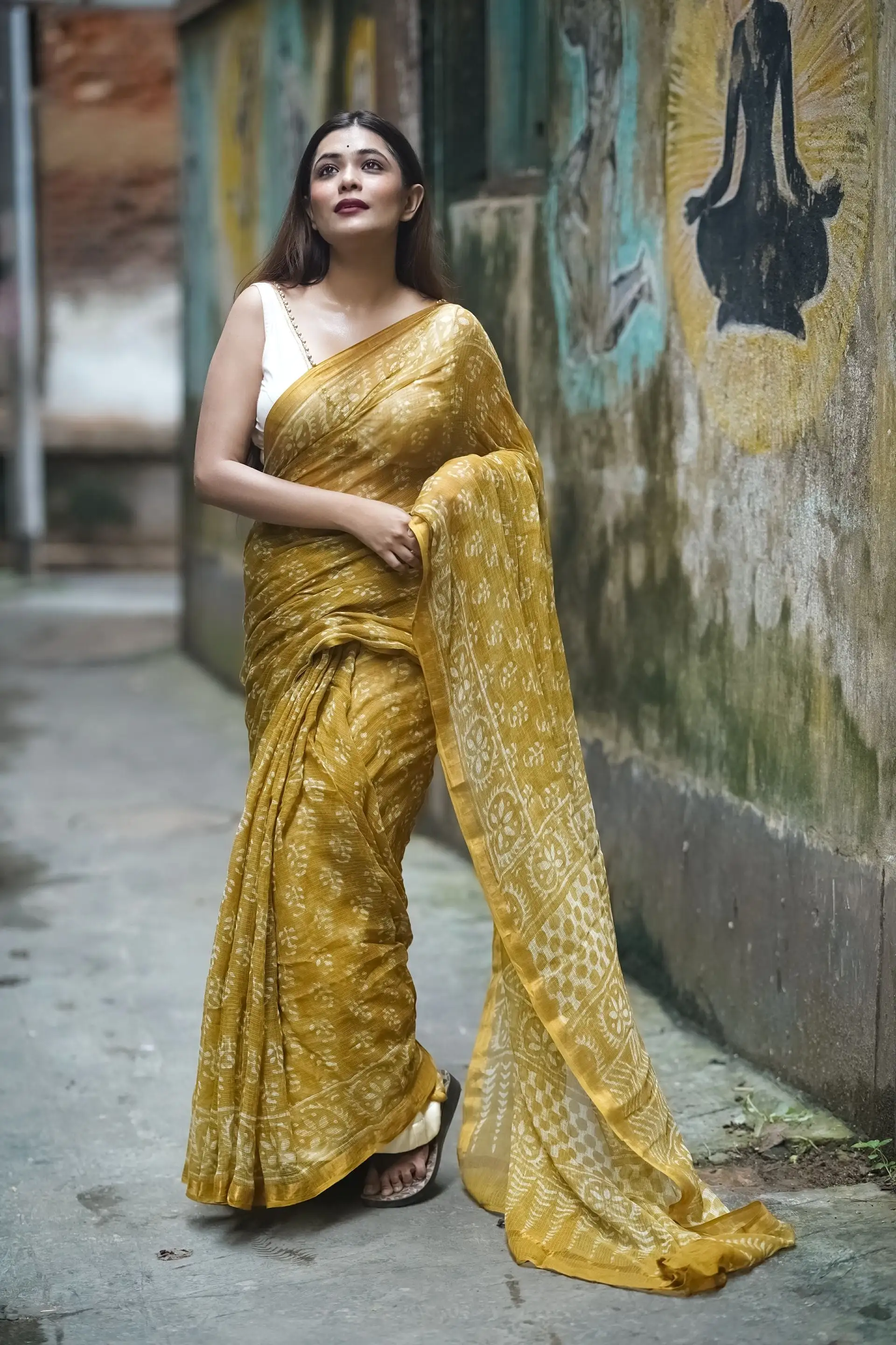 KaisorI Malhar Champa Kota blockprinted cotton silk saree