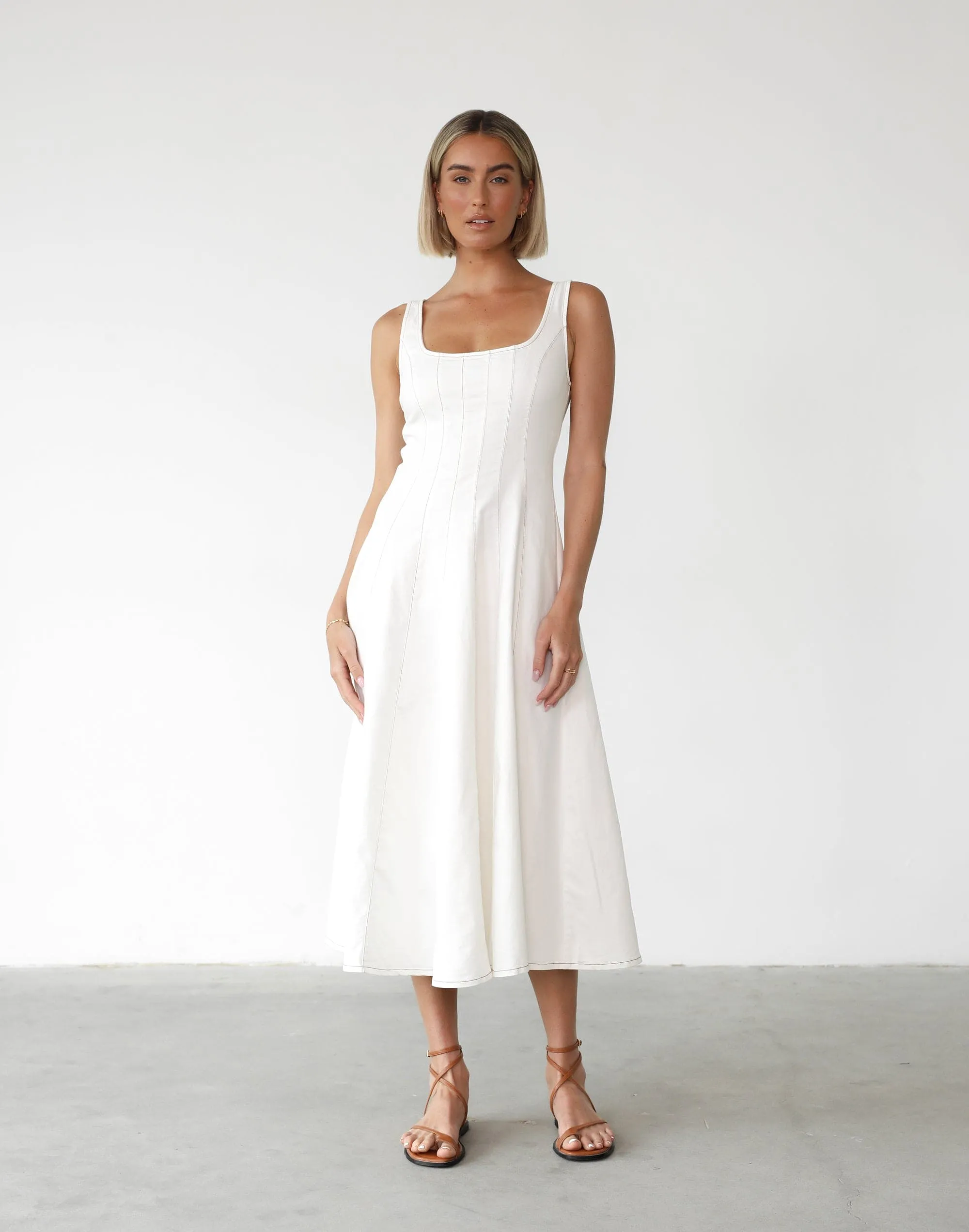 Kella Denim Maxi Dress (White)