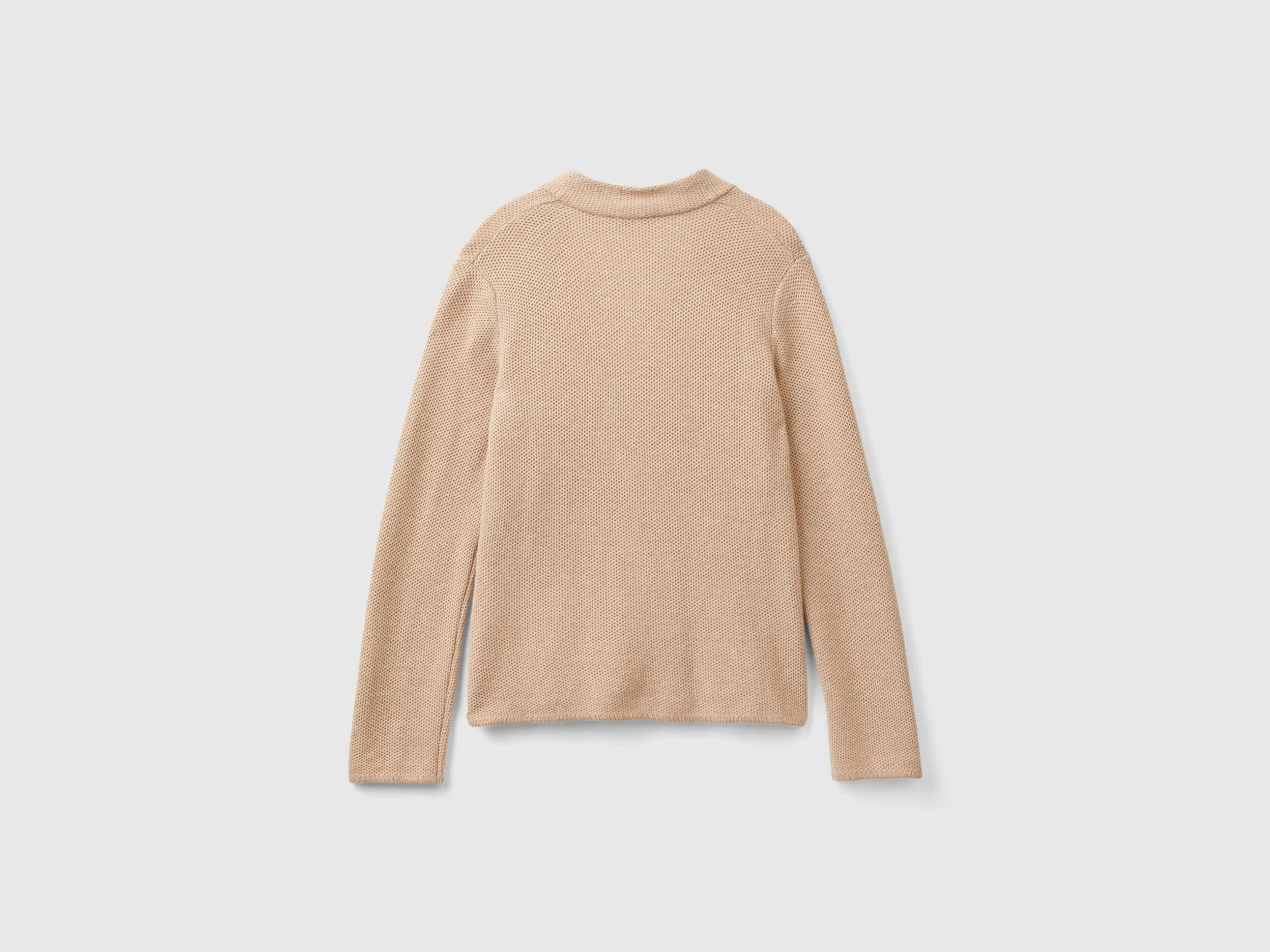 Knit jacket in wool and cashmere blend - Beige | Benetton