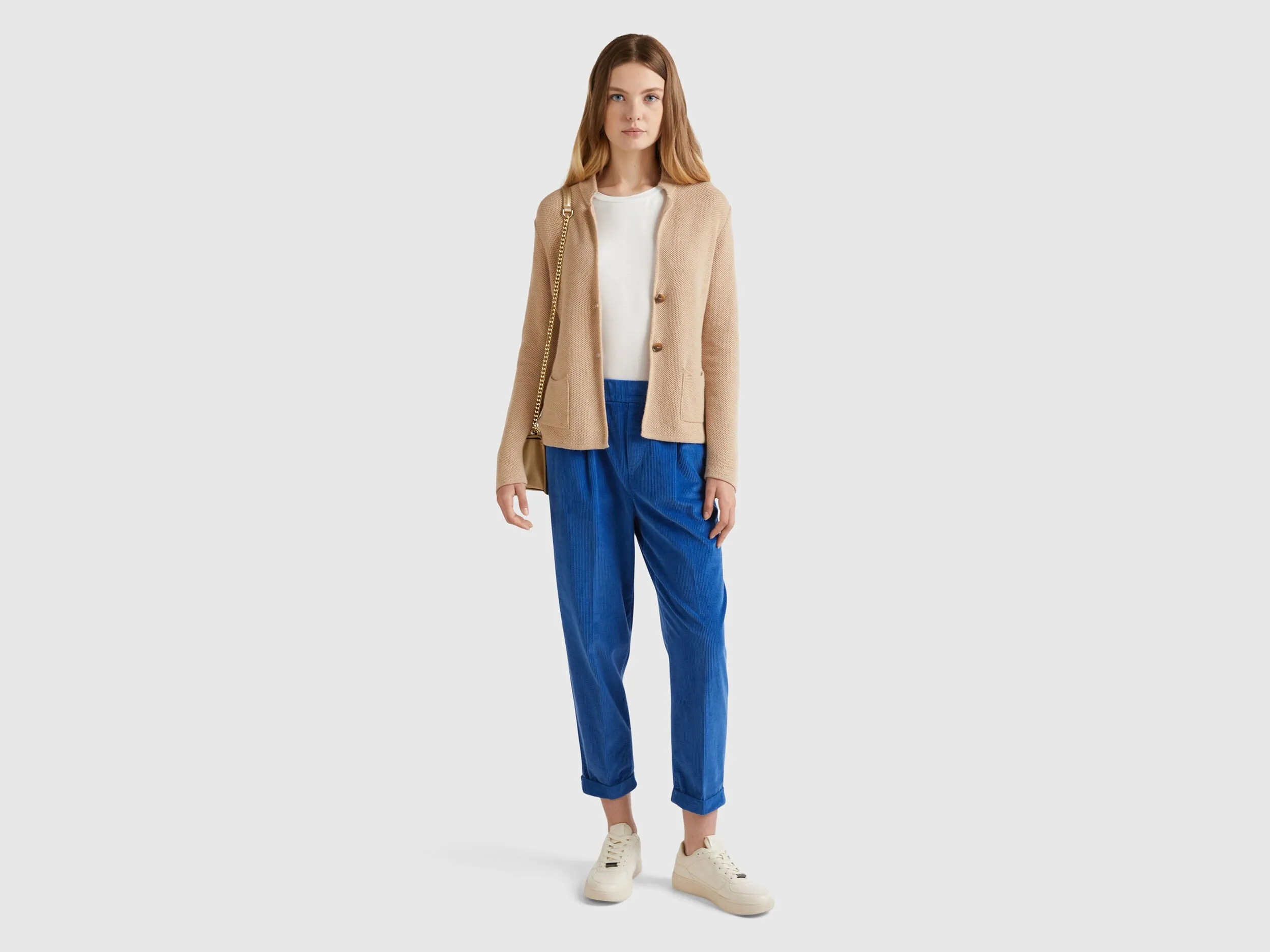 Knit jacket in wool and cashmere blend - Beige | Benetton