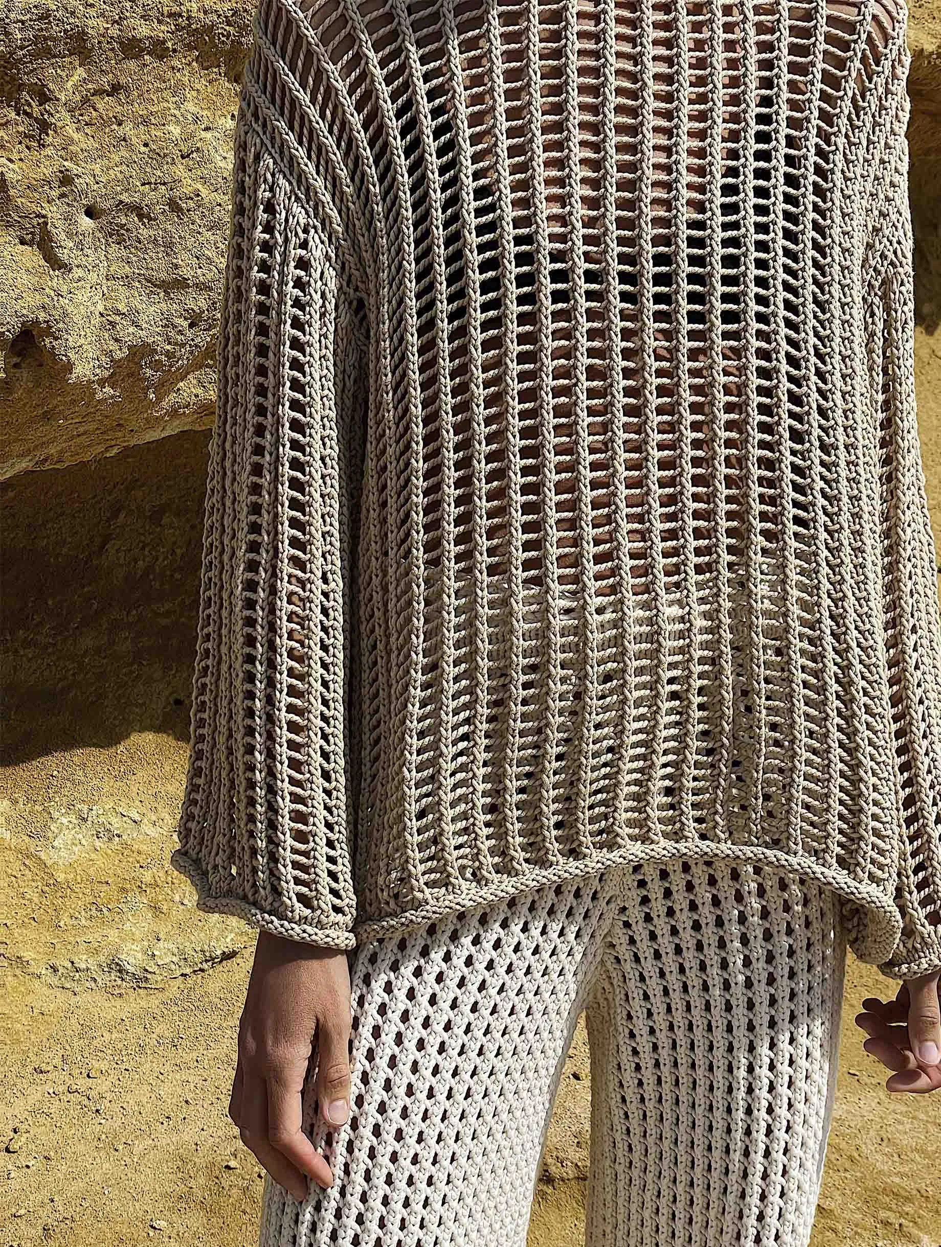 LEILA Open-knit sweater beige