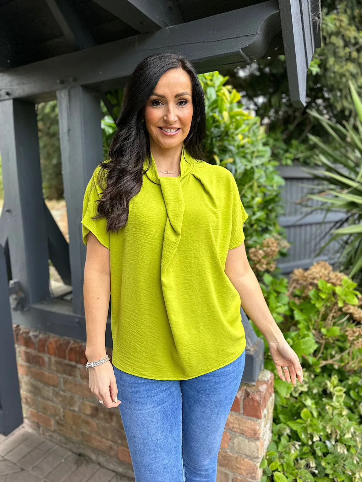 Lime Hoop Fold Crepe Blouse Val