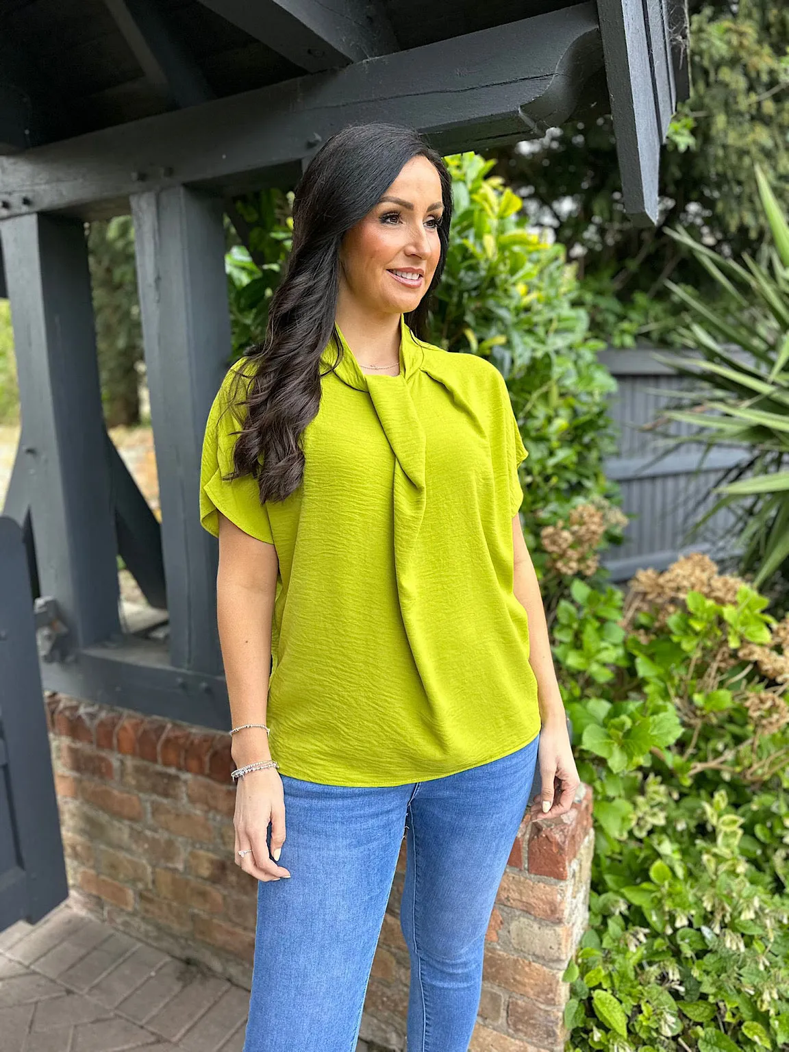 Lime Hoop Fold Crepe Blouse Val