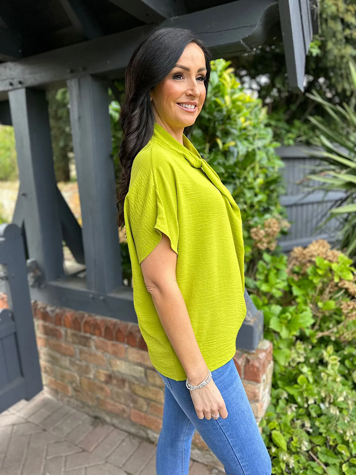 Lime Hoop Fold Crepe Blouse Val