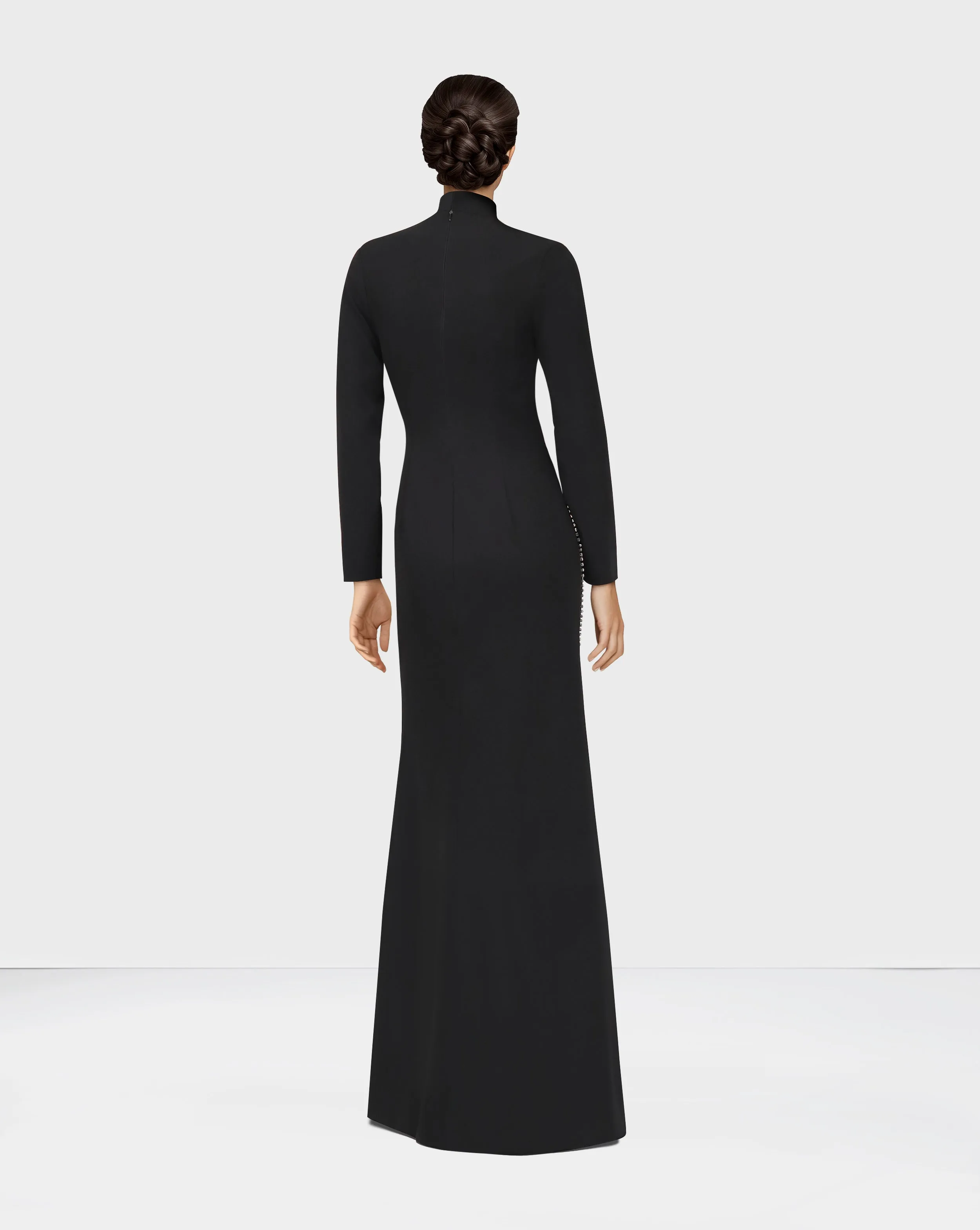 Long sleeve column dress with vertical beading