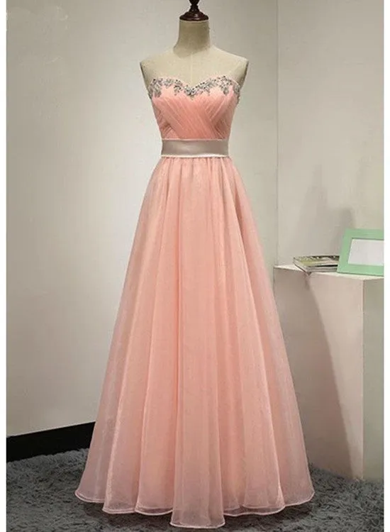 Lovely Simple Organza Pink Floor Length Sweetheart Party Dress, Organza Formal Dress, Prom