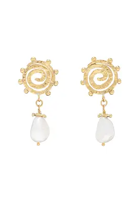 Mini Spiral Stone Earring - Pearl