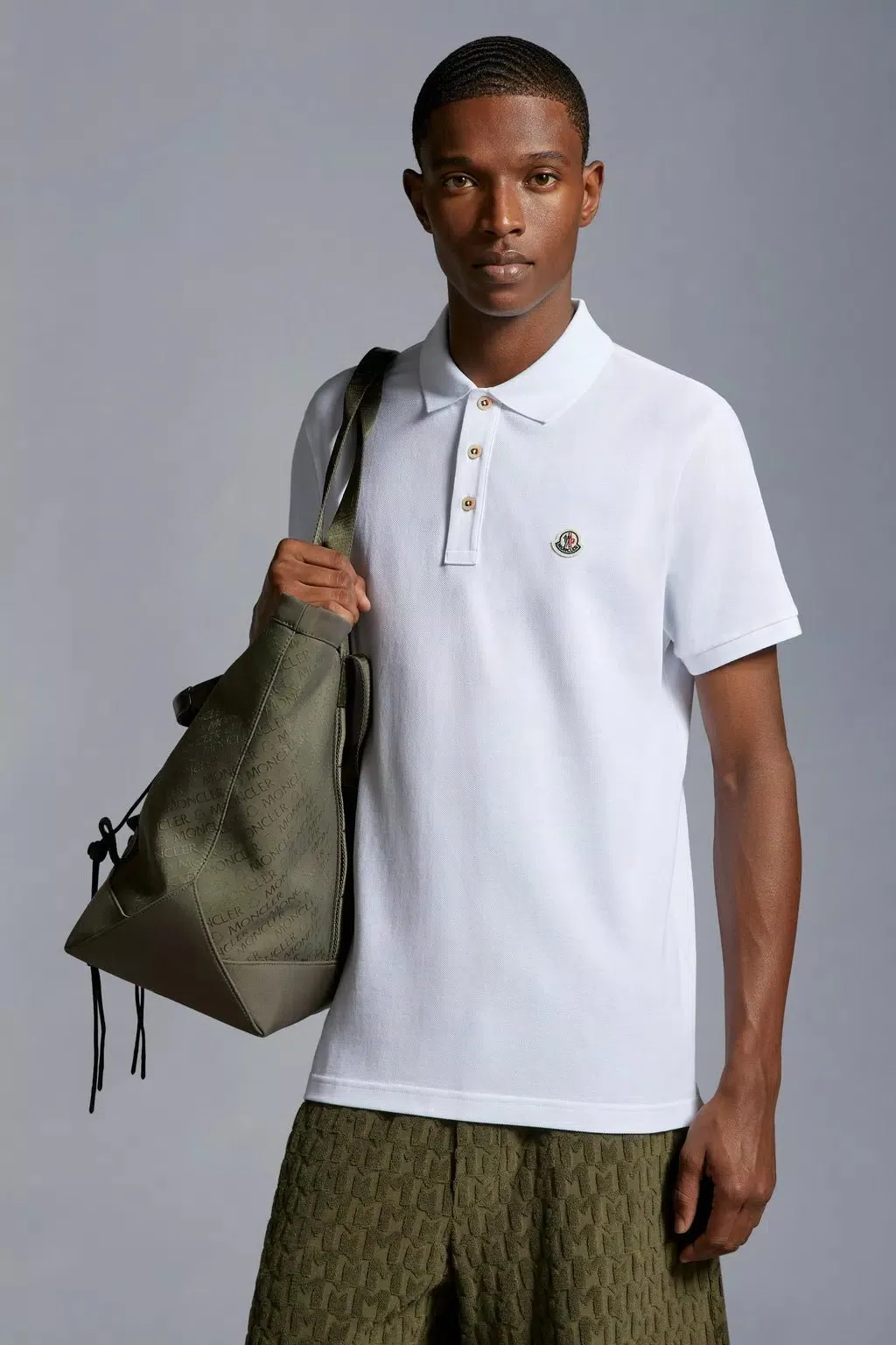 Moncler - Polo white à empiècement à logo