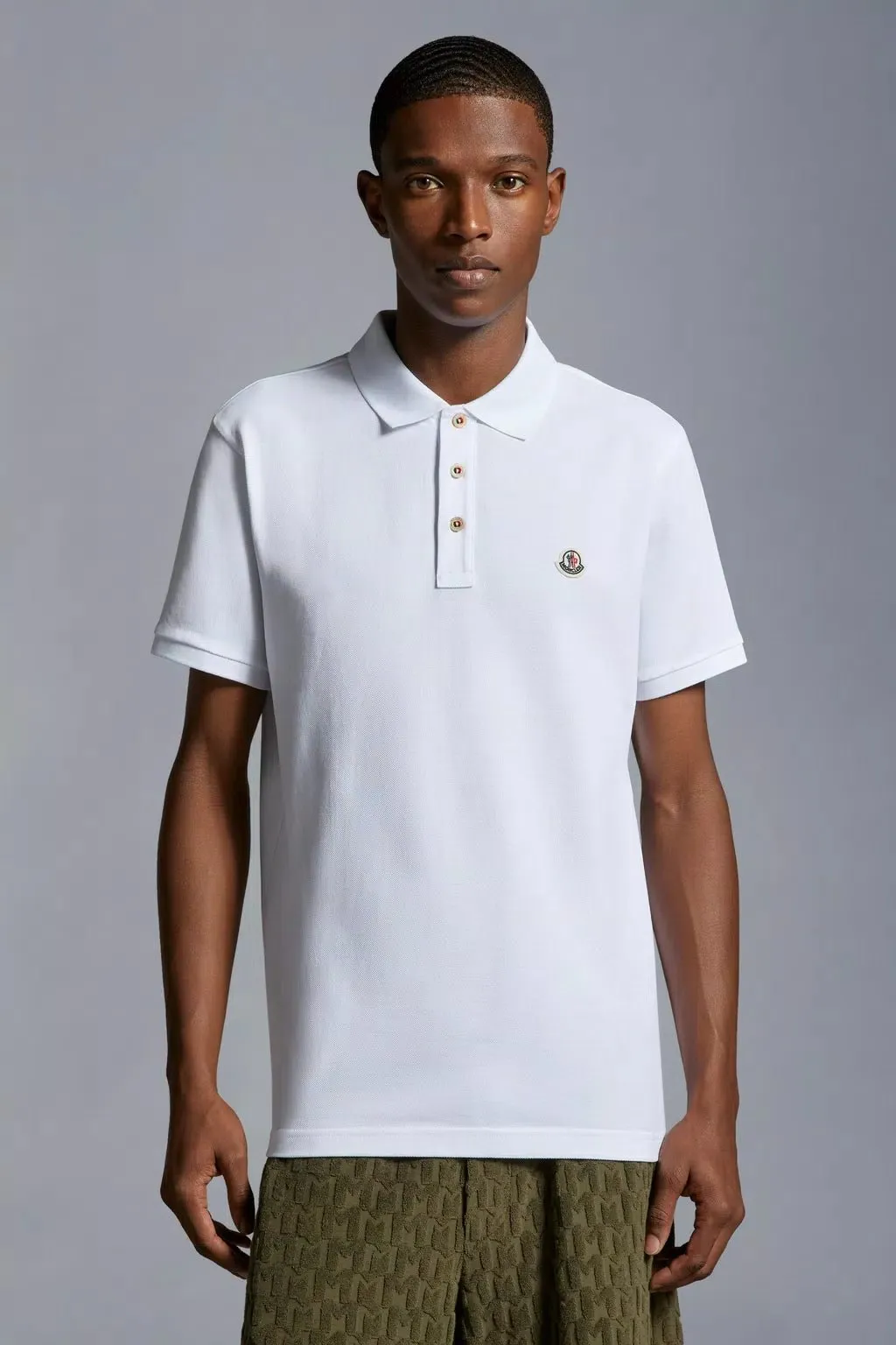 Moncler - Polo white à empiècement à logo