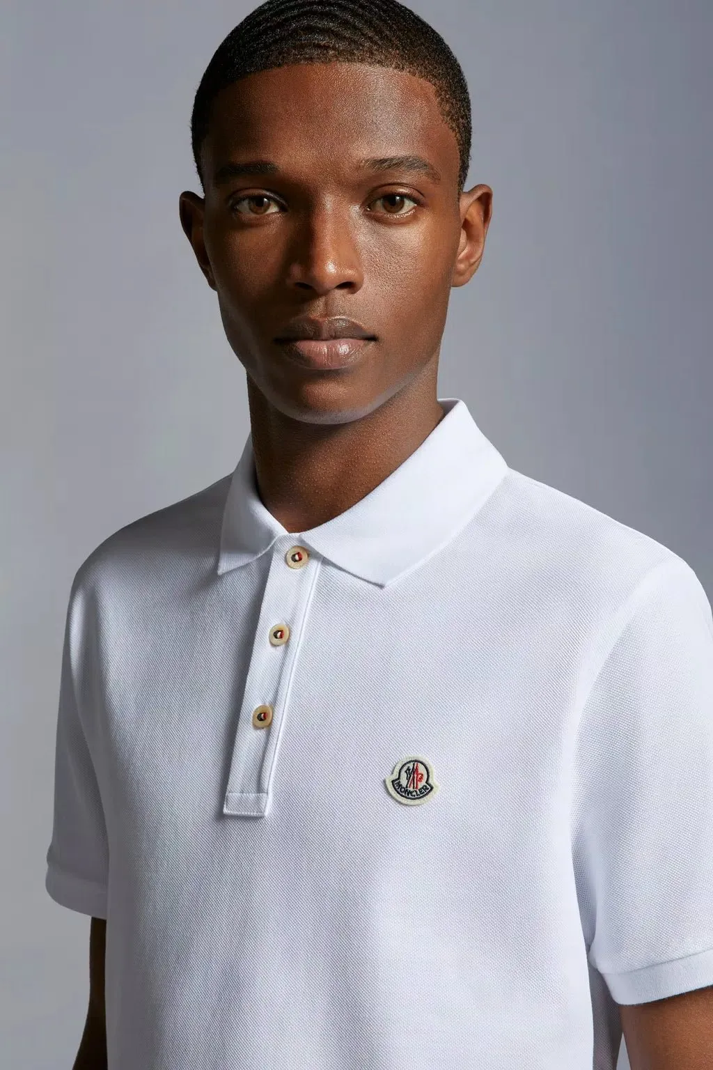 Moncler - Polo white à empiècement à logo