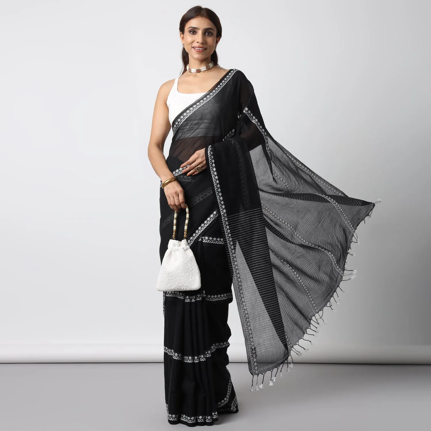 Moonlight Handwoven Mulmul Cotton Saree