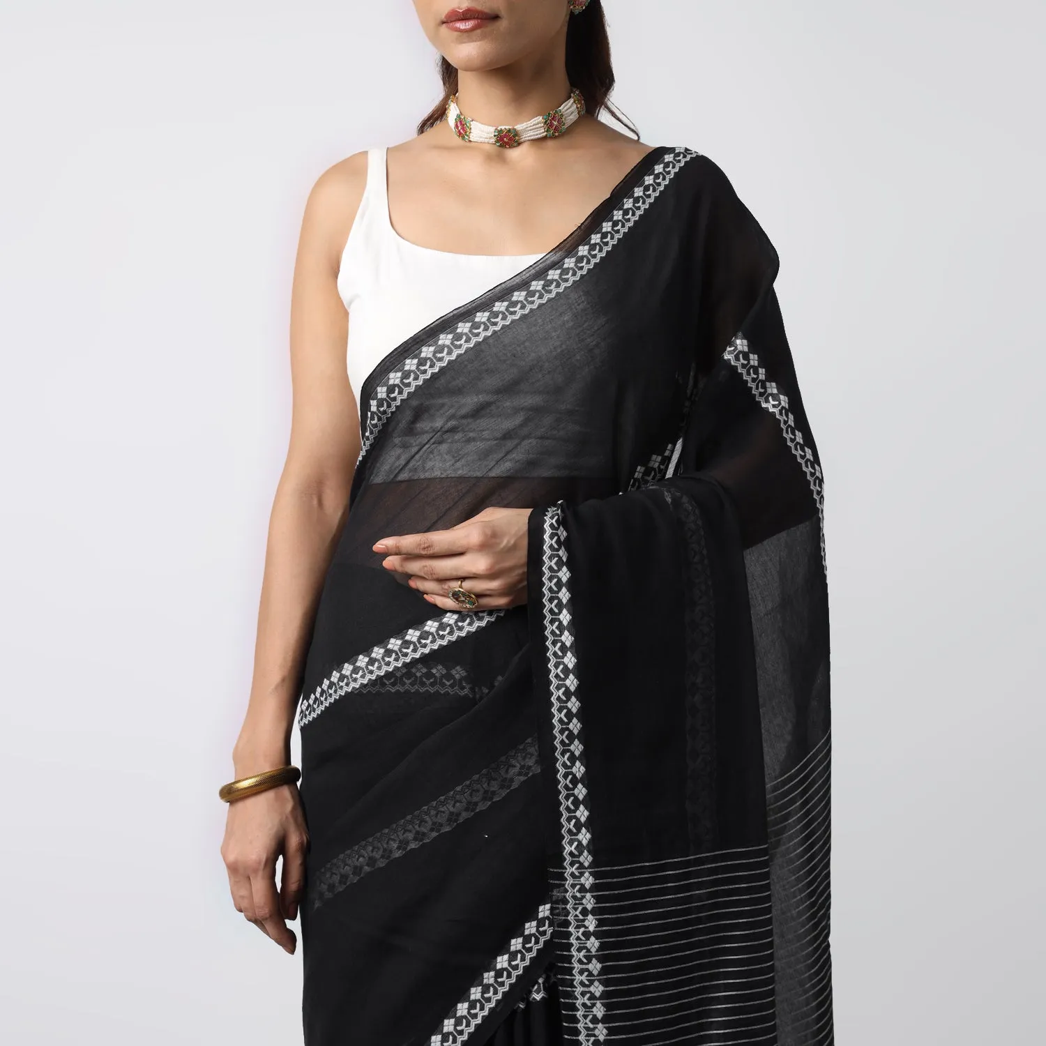 Moonlight Handwoven Mulmul Cotton Saree