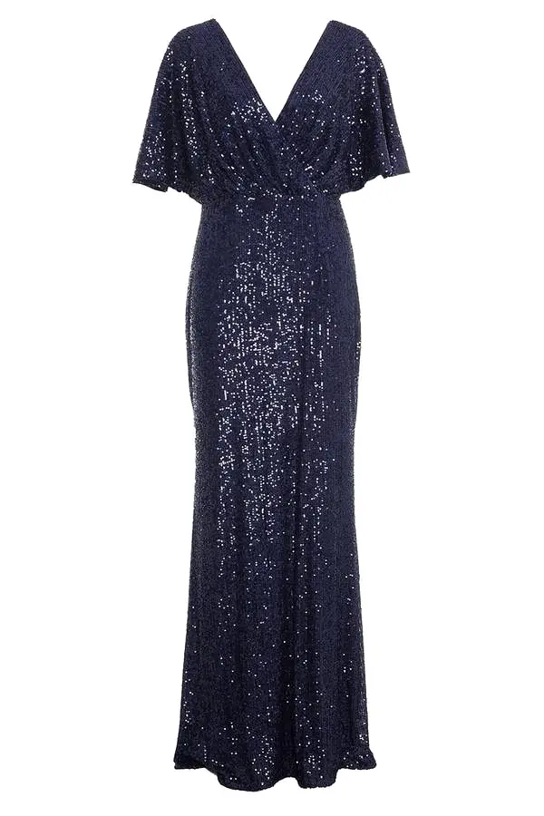 Navy Sequin Wrap Dress