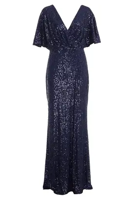 Navy Sequin Wrap Dress