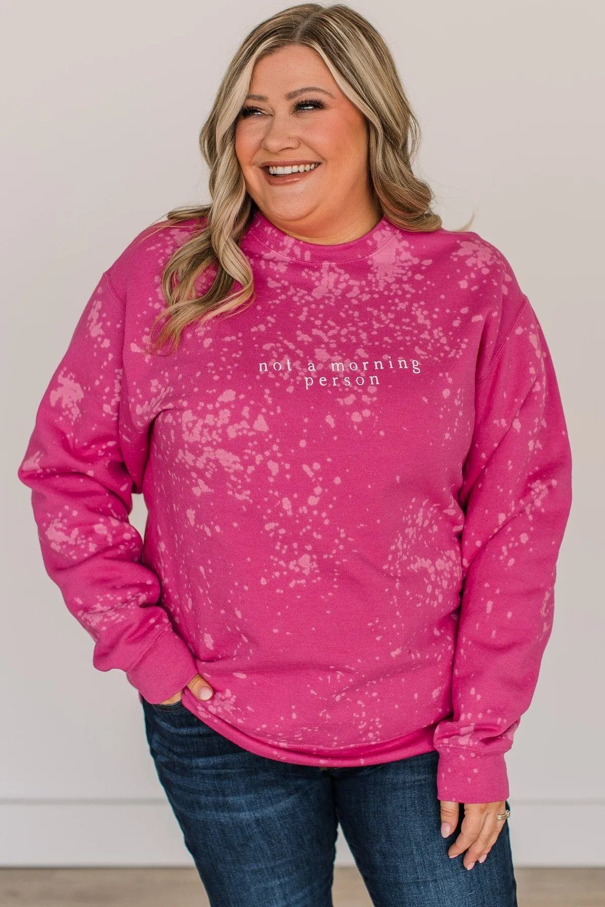 Not A Morning Person Crew Neck- Fuchsia