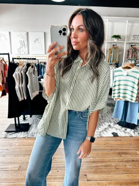 Olive Stripe Boxy Blouse