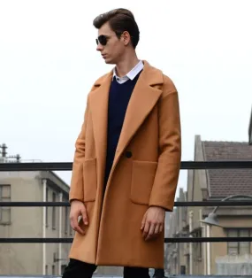 Oversize wool coat for men with single button closure