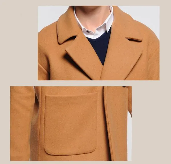 Oversize wool coat for men with single button closure