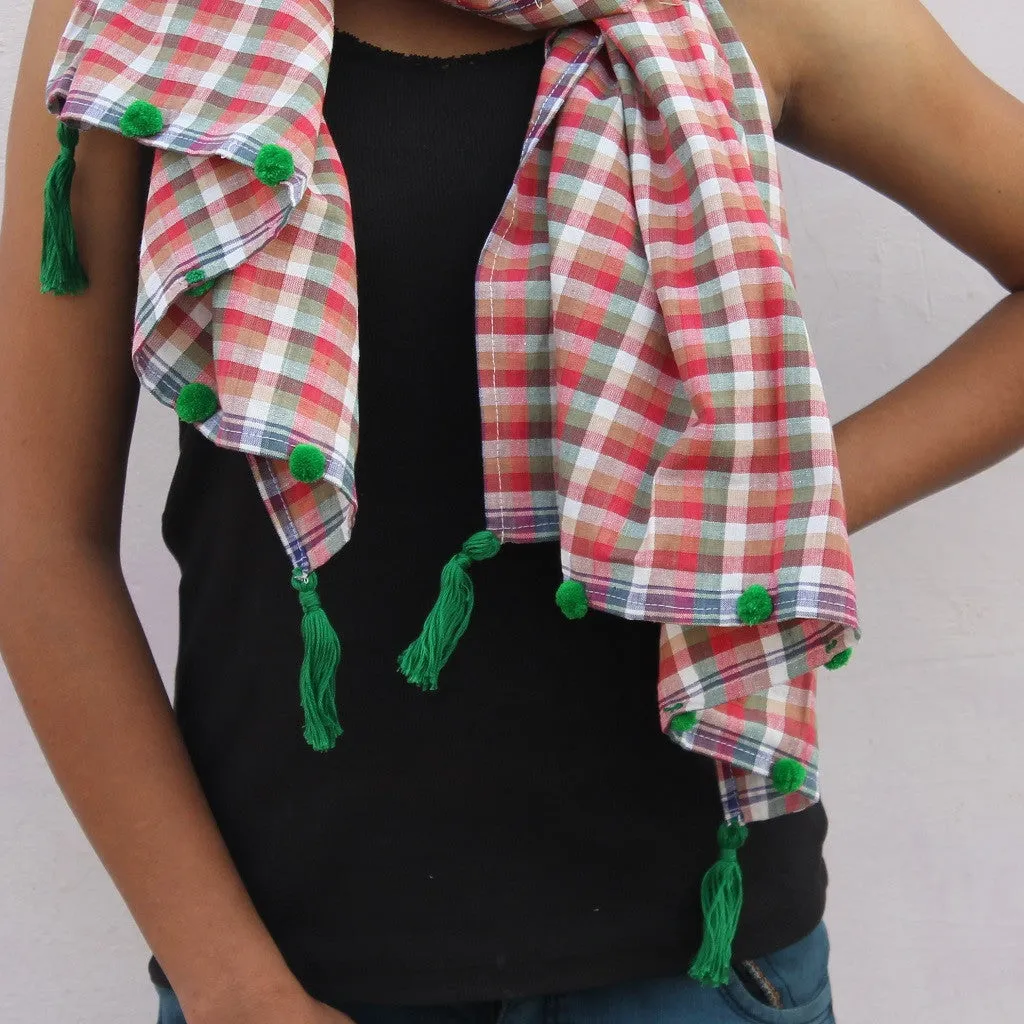 Peach checks handwoven cotton gamchha stole