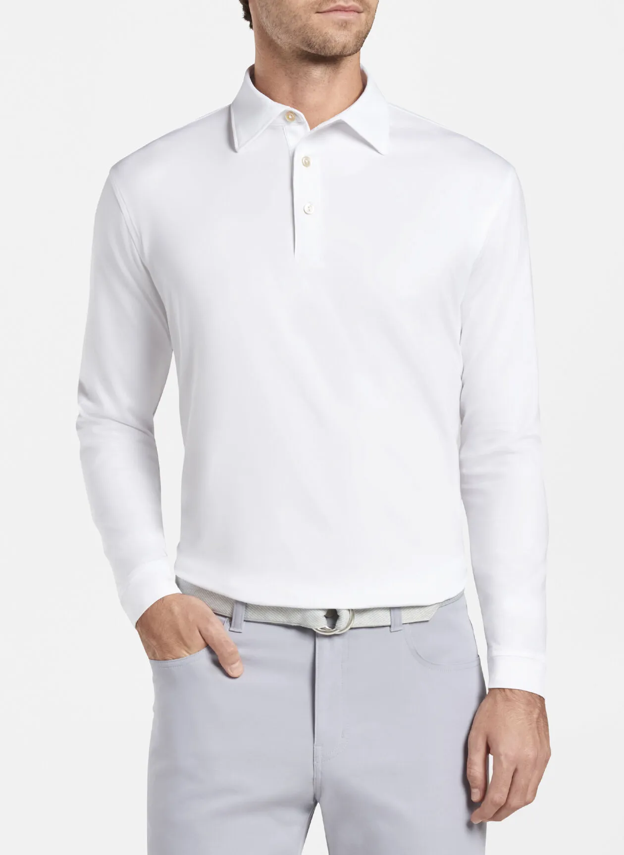 PETER MILLAR Solid Stretch Jersey Long Sleeve Polo