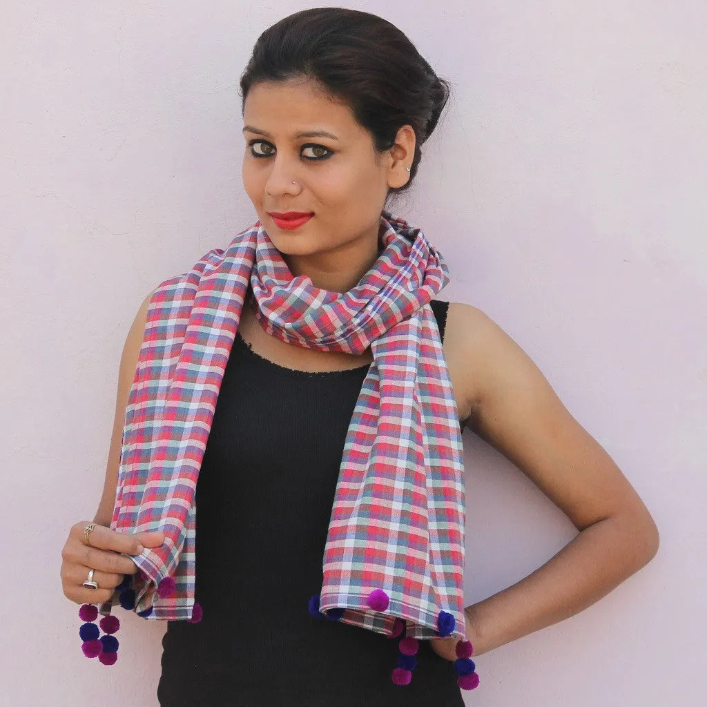 Pink checks handwoven cotton gamchha stole