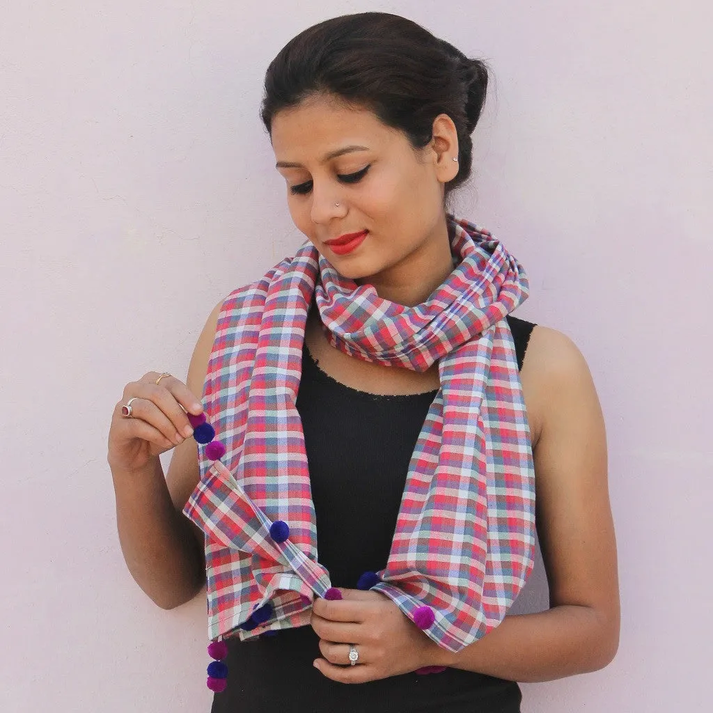 Pink checks handwoven cotton gamchha stole