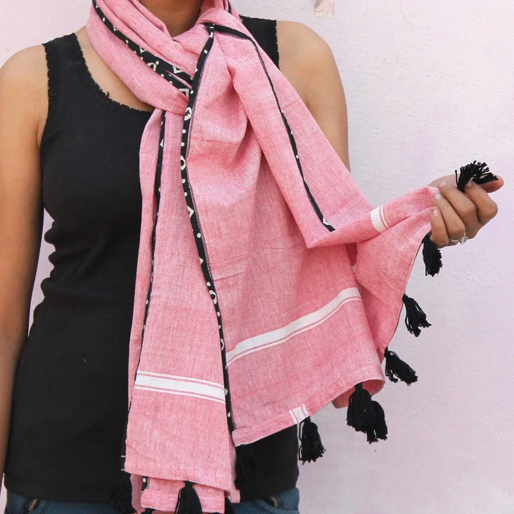 Pink handwoven cotton gamchha stole