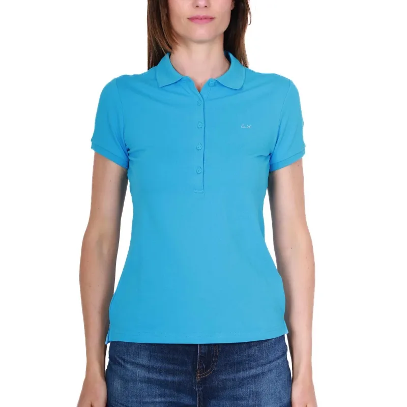 POLO DONNA MANICHE CORTE IN PIQUET STRETCH, TURCHESE