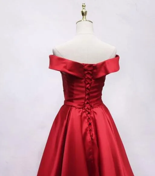 Popular Red Satin Off Shoulder Prom Dresses , Prom Party Dresses, Formal Gowns