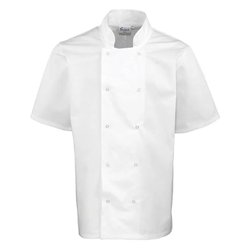 Premier Mens Studded Front Short Sleeve Polycotton Chef Jacket