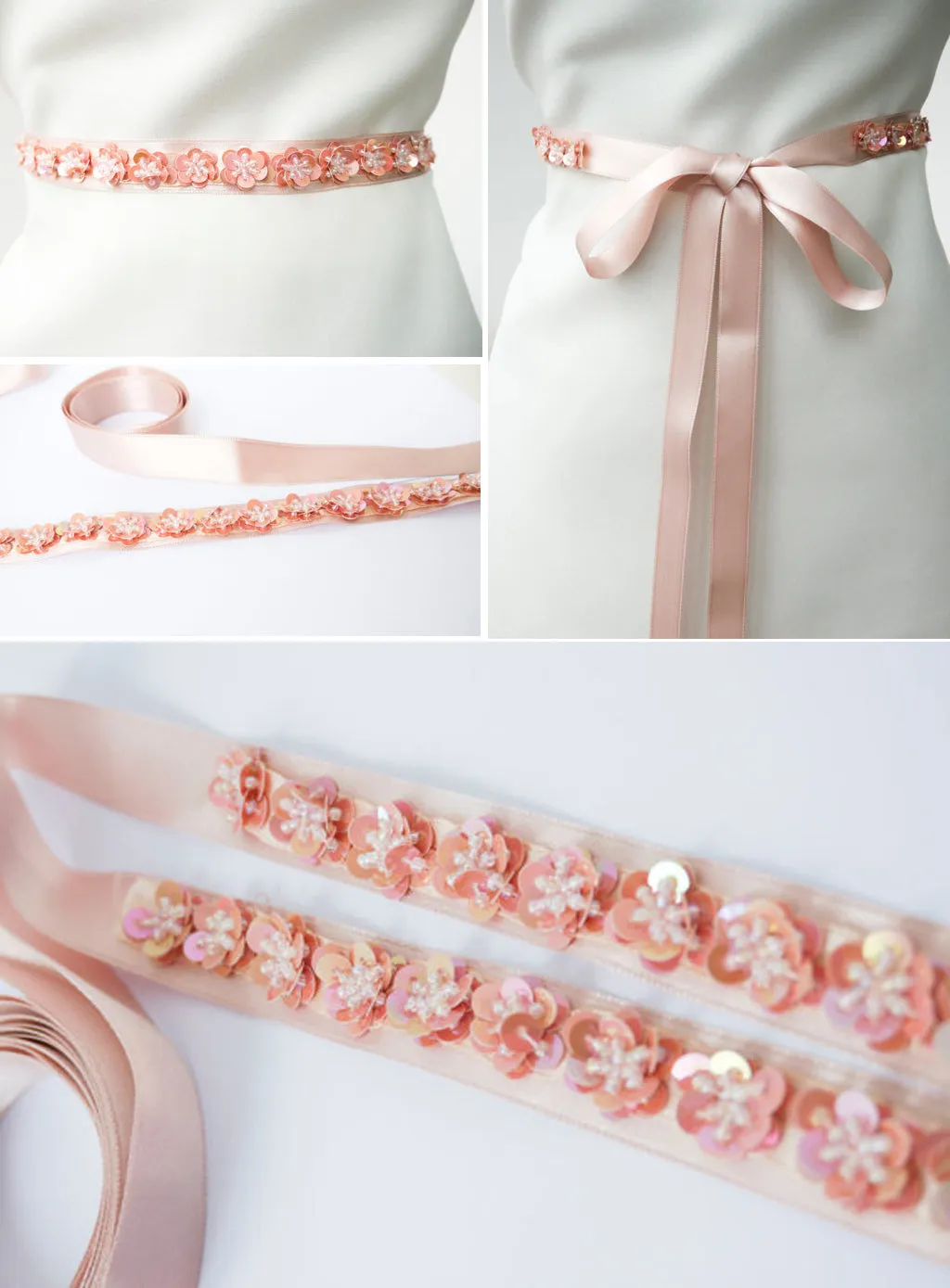 Pretty Pink Sash, Handmade Flowers Girl Sash, Pink Sequins Beading Sash, Bridesmaids Sash, SA0008