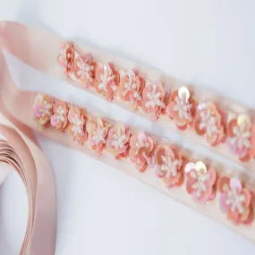 Pretty Pink Sash, Handmade Flowers Girl Sash, Pink Sequins Beading Sash, Bridesmaids Sash, SA0008