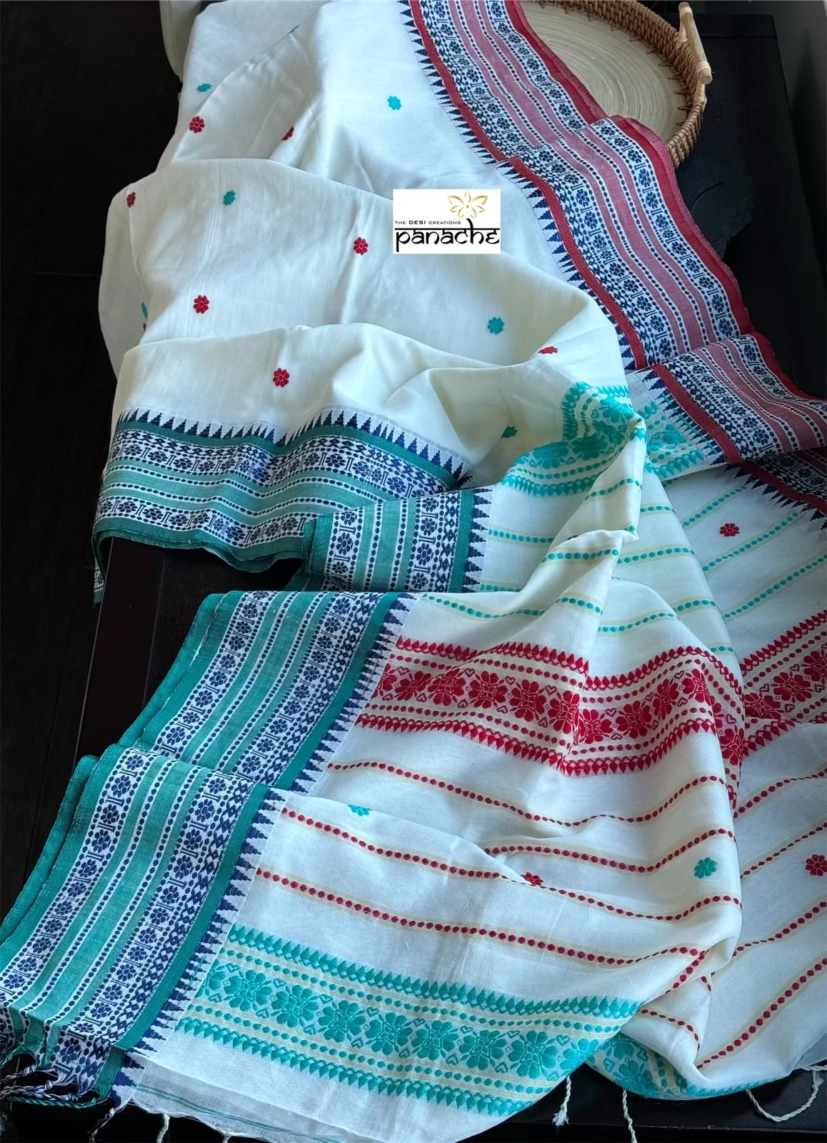 Pure Khadi Cotton Jamdaani - Off-White Blue HandWoven