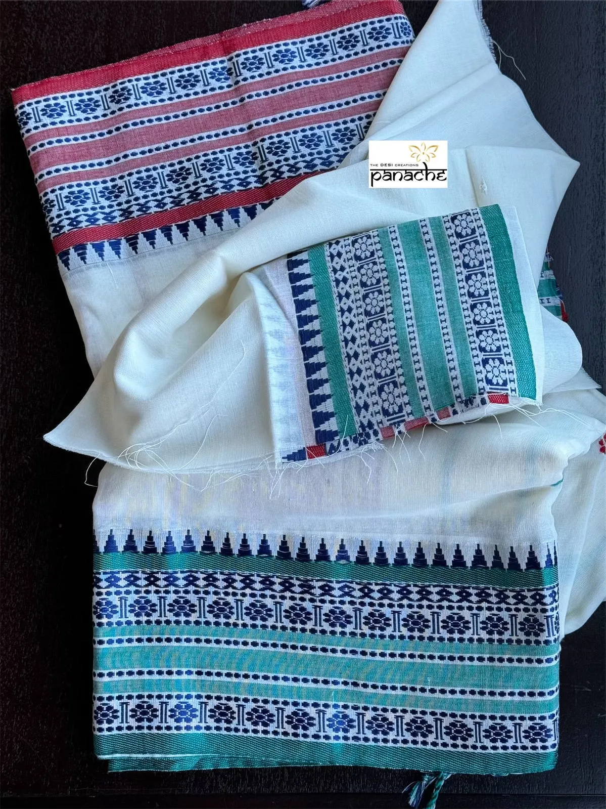 Pure Khadi Cotton Jamdaani - Off-White Blue HandWoven