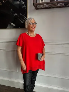 Red Layered Chiffon Blouse Gail