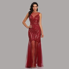 Robe De Soiree Sequins Beading Evening Dresses Mermaid Formal Sleeveless Round collar Prom Party Long Dress