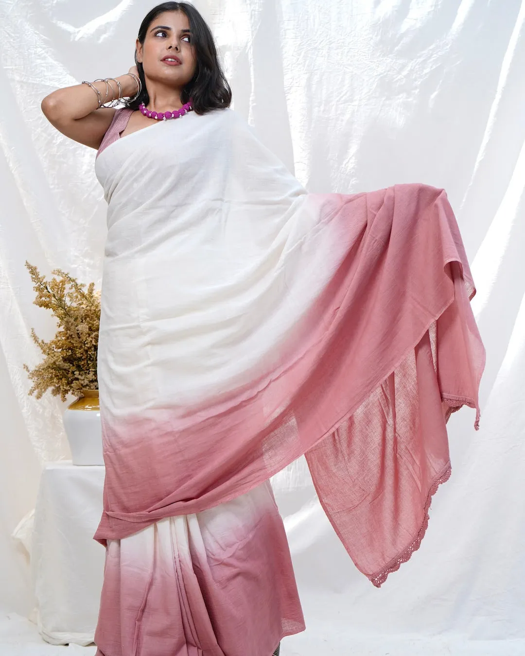 Rosy handwoven cotton saree