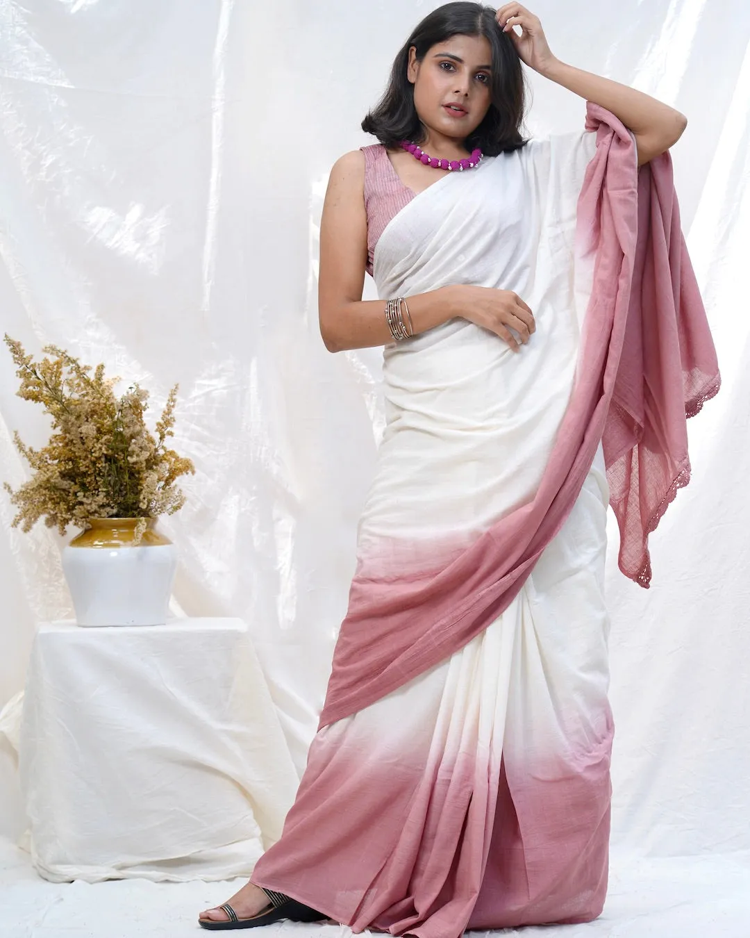 Rosy handwoven cotton saree