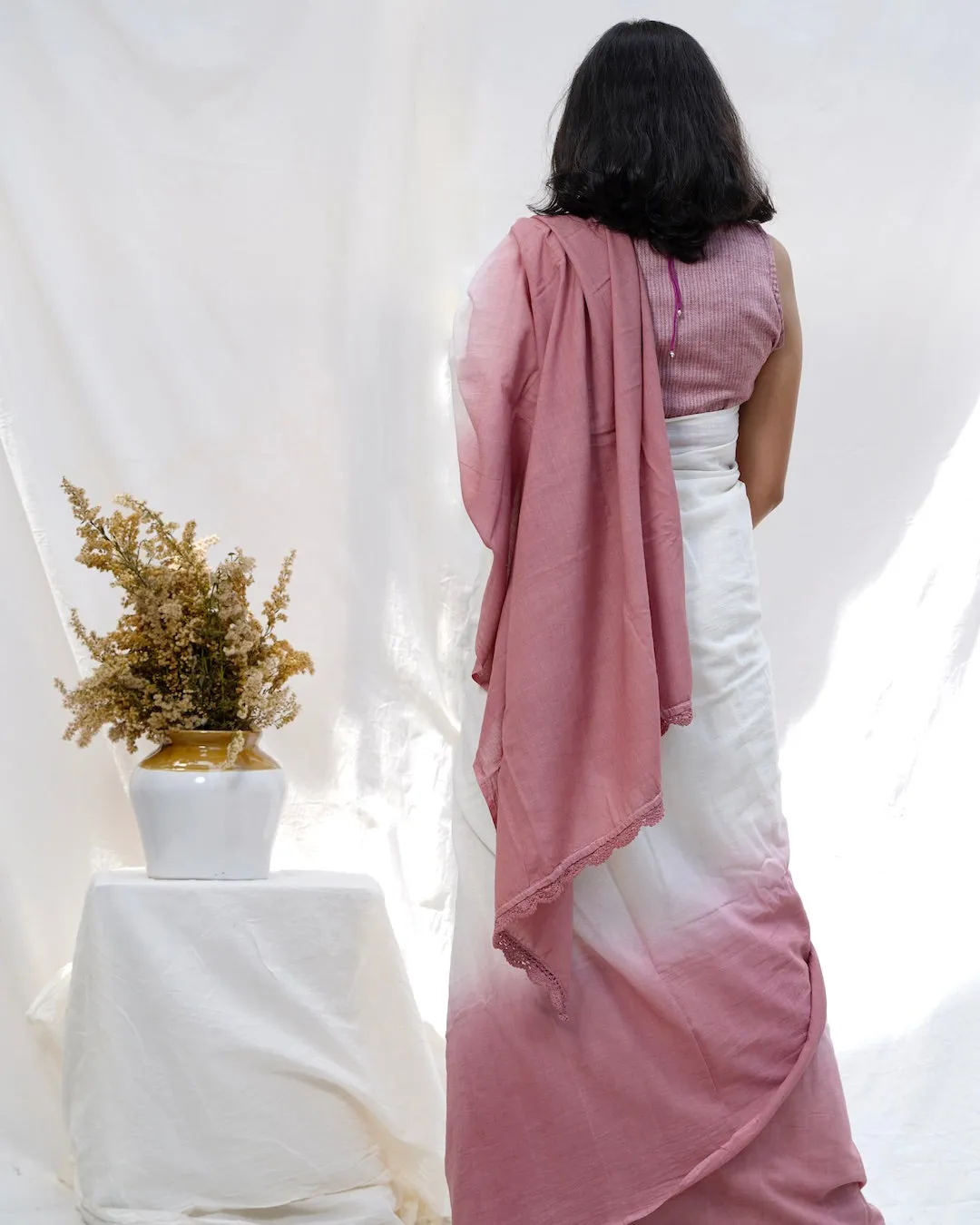 Rosy handwoven cotton saree