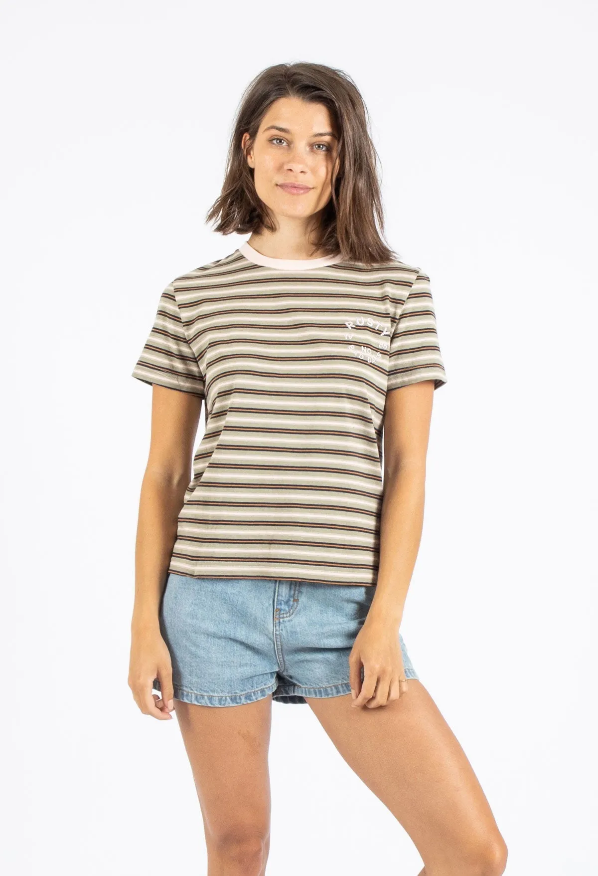 Rusty USA Corsica Short Sleeve Tee - Khaki Stripe