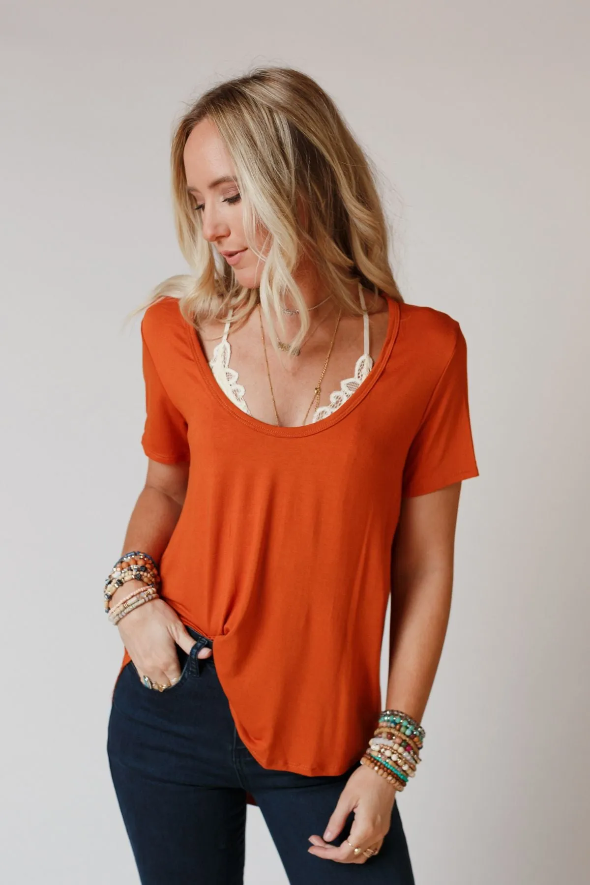 Scoop Neck Bralette Tee - Spice