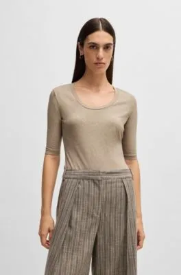 Scoop-neck top in wool and cotton