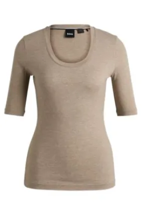 Scoop-neck top in wool and cotton